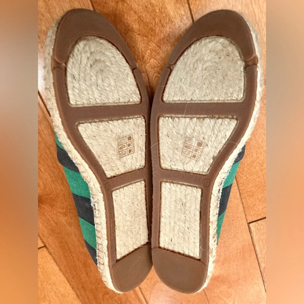 NWOT J.Crew STRIPED CANVAS SLIP-ON ESPADRILLES Green Stripe Size 8.5